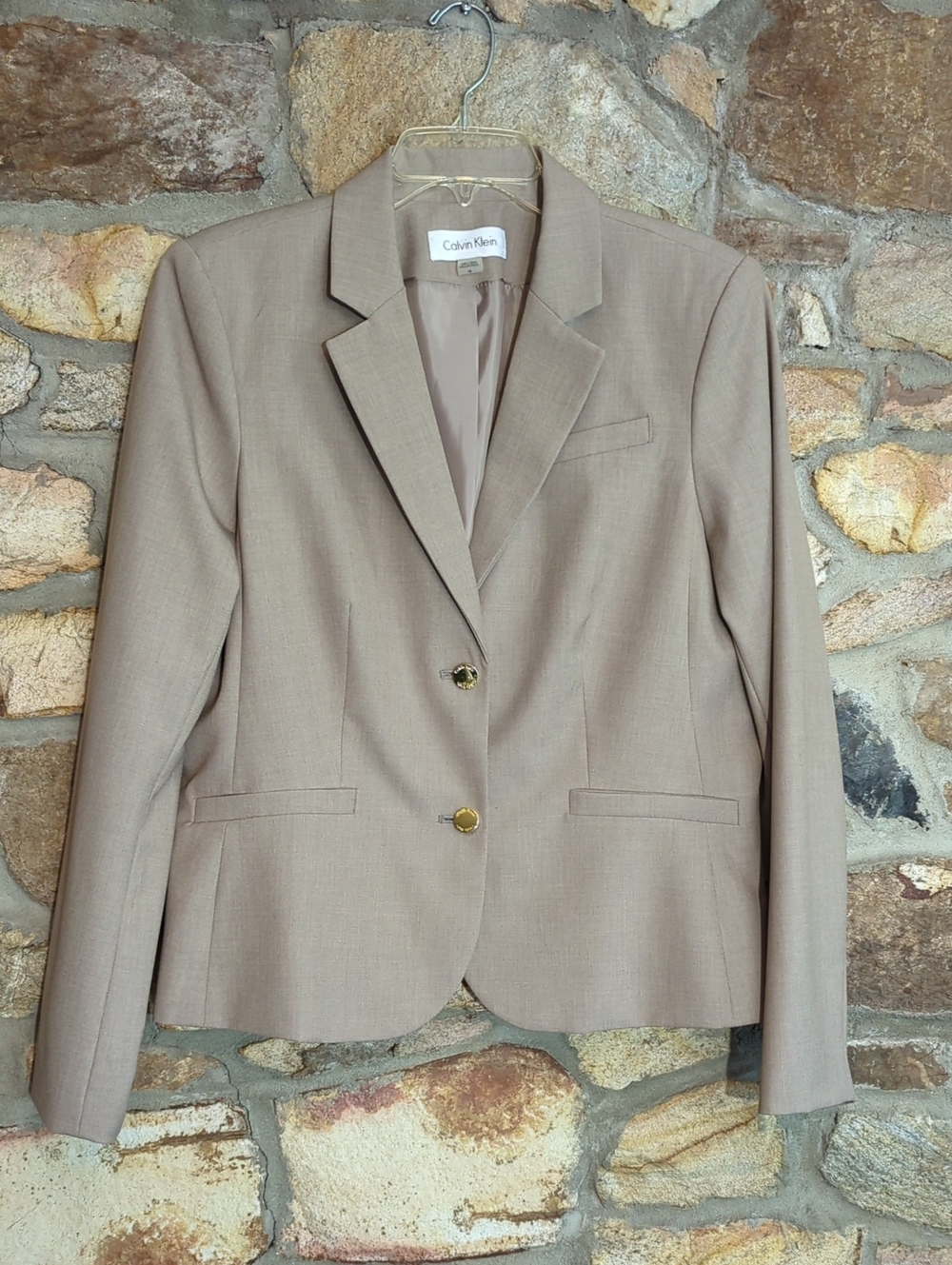 NWOT Calvin Klein Gold Button Beige Blazer Jacket